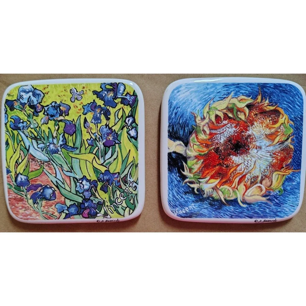 D. Burrows Ceramic & Cork Square Art Coaster Set Vincent van Gogh Inspired